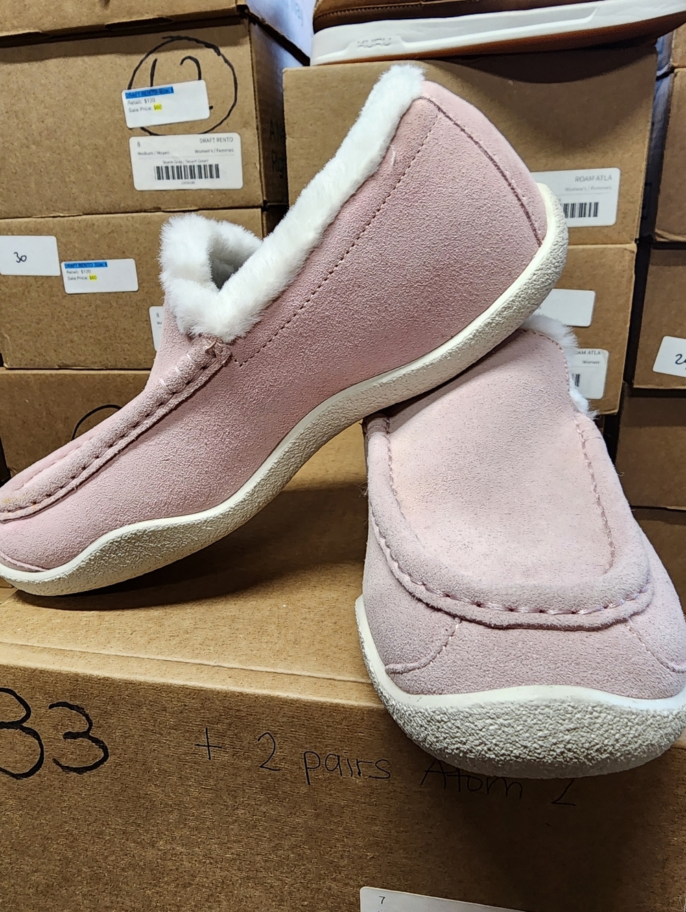 Kuru Loft Women’s Cozy Pink Suede Slip-On Slippers with Faux Fur Lining